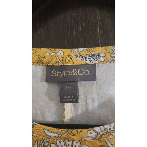 Style & Co Petite XL Sleeveless Yellow Floral Printed Flip-Flop Swing Dress Flow - Picture 12 of 12